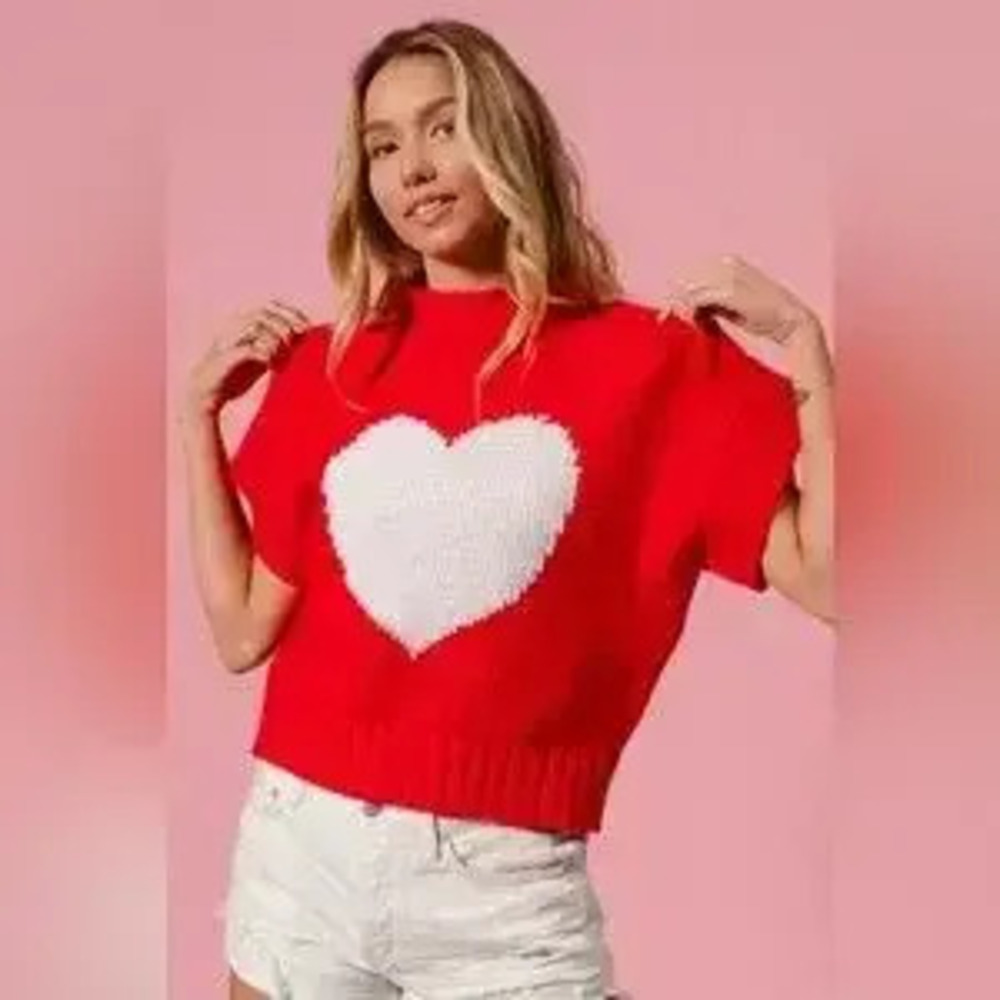 BiBi Rib Banded Heart Pattern Valentines Sweater - Picture 3 of 9